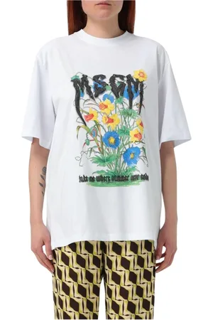 Msgm Tops, Dames, Wit, S, Katoen, Zomerbloemen T-shirt voor vrouwen