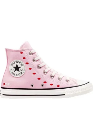 Converse Schoenen, Dames, Roze, 39 EU, Geborduurde hoge sneakers met verborgen prints
