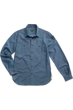 Blauer Overhemden, Heren, Blauw, L, Denim, Militaire Stijl Denim Overhemd