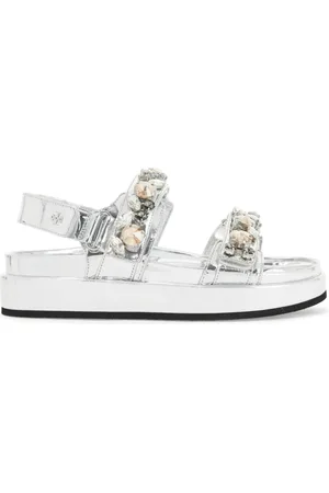 Tory Burch Schoenen, Dames, Grijs, 39 EU, Leer, Kira Sport Sandalen