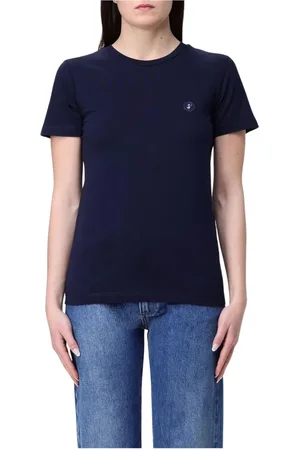 save the duck Tops, Dames, Blauw, S, Wit Grafisch Print T-shirt