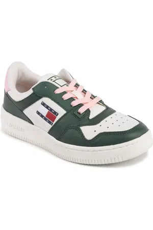 Tommy Hilfiger Schoenen, Dames, Groen, 39 EU, Leer, Groene Leren Sneaker met Premium Details