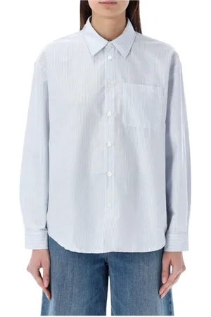 A.P.C. Blouses & Shirts, Dames, Blauw, S, Katoen, Blauw Gestreept Relaxte Shirt