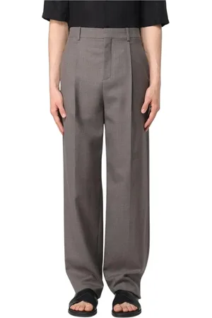 Saint Laurent Broeken, Heren, Bruin, L, Wol, Wijde Plooiende Broek Walnoot