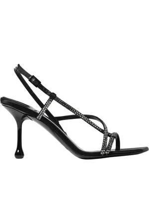 Jimmy Choo Schoenen, Dames, Zwart, 38 1/2 EU, Satijn, Zwarte Crystal Slingback Hakken