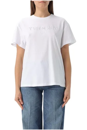 Twin-Set Tops, Dames, Wit, 2Xs, Katoen, Elegant Logo T-Shirt Wit