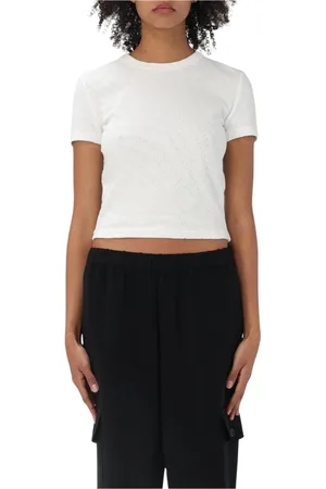 Alexander Wang Tops, Dames, Wit, M, Zwart reliëf logo crop top
