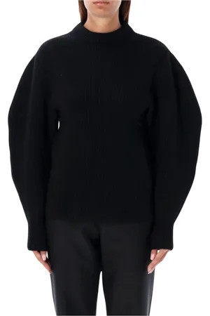 Jil Sander Truien, Dames, Zwart, S, Wol, Geribbelde Ballonmouw Wollen Trui