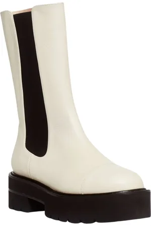 Stuart Weitzman Schoenen, Dames, Wit, 38 1/2 EU, Elastische Chelsea Boots