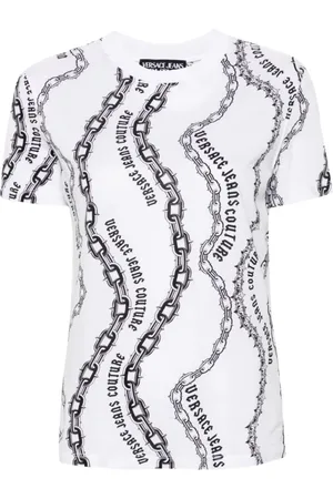 VERSACE Tops, Dames, Wit, M, Katoen, Stijlvol Wit T-shirt voor Vrouwen
