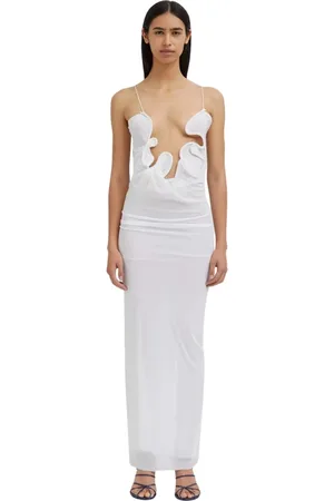CHRISTOPHER ESBER Kleedjes, Dames, Wit, M, Witte Maxi Jurk met Golfuitsnijding