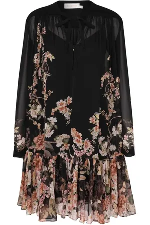 ZIMMERMANN Kleedjes, Dames, Veelkleurig, S, Coral Garden Black Lantern Mini Jurk