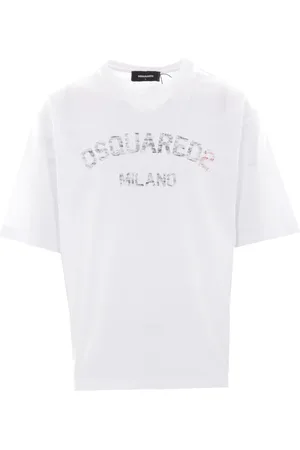 Dsquared2 Tops, Heren, Wit, XL, Katoen, Wit Jersey Katoen Logo Print T-shirt