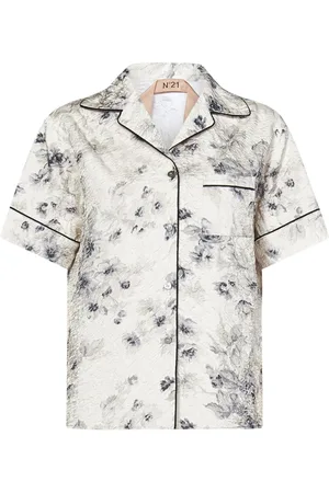 Nº21 Blouses & Shirts, Dames, Wit, S, Witte Bloemen Gewatteerde Bowling Shirt