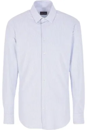 Giorgio Armani Overhemden, Heren, Wit, 3Xl, Katoen, Gestreept Slim Fit Overhemd van Katoenen Jersey