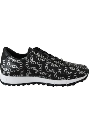 Jimmy Choo Schoenen, Dames, Zwart, 35 1/2 EU, Leer, Elegante Leren Sneakers Zwart Zilver