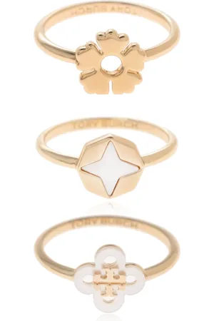 Tory Burch Accessoires, Dames, Geel, 46 MM, Tweed, Set van drie ringen