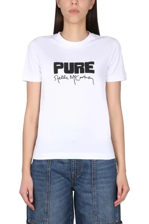 Stella McCartney Tops, Dames, Wit, L, Katoen, Logo T-shirt met Ketting