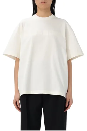 Jil Sander Tops, Dames, Wit, XS, Katoen, Geëtst Logo Tee Zwart Vrouwen