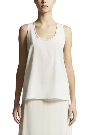 PESERICO SIGN Tops, Dames, Wit, XL, Zijden crepe de chine U-hals top