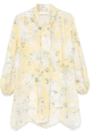 ZIMMERMANN Kleedjes, Dames, Veelkleurig, XS, Linnen, Acacia Broderie Tie Mini Jurk