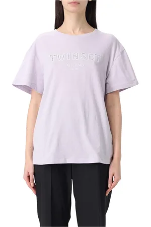 Twin-Set Tops, Dames, Paars, L, Wit Logo T-shirt