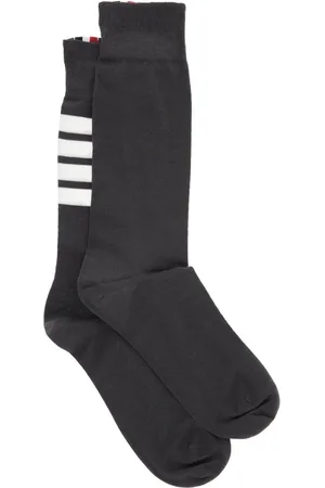 Thom Browne Ondergoed, Dames, Grijs, ONE Size, Katoen, Donkere Katoenen Sokken met Witte Strepen