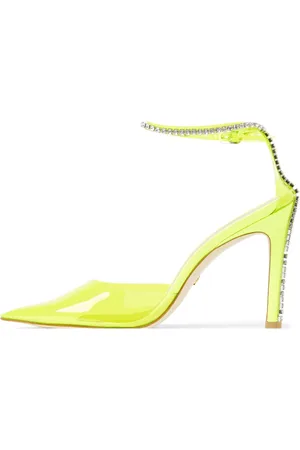 Stuart Weitzman Schoenen, Dames, Geel, 38 1/2 EU, Leer, Neon Gele Kristallen Ketting Pumps