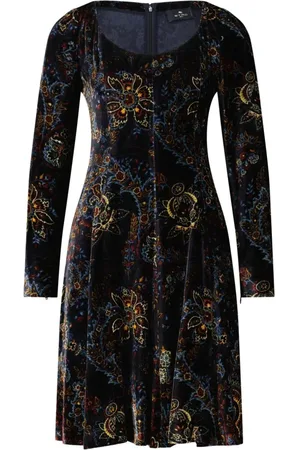 Etro Kleedjes, Dames, Zwart, XS, Fluwelen A-lijn jurk met Paisley-patroon