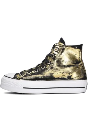 Converse Schoenen, Dames, Geel, 36 1/2 EU, Gouden hoge trendy sneakers