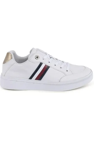 Tommy Hilfiger Schoenen, Dames, Wit, 39 EU, Leer, Witte Leren Sneakers met Detailstiksels