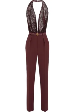 Elisabetta Franchi Jumpsuits & Playsuits, Dames, Rood, M, Tule, Rode Broek met Geborduurde Top