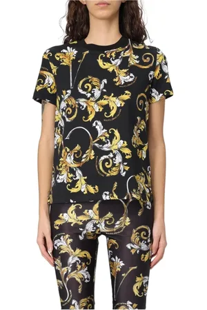 VERSACE Tops, Dames, Zwart, S, Barok Print Roze T-Shirt
