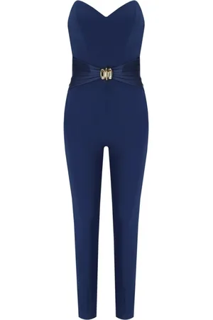 Elisabetta Franchi Jumpsuits & Playsuits, Dames, Blauw, M, Polyester, Blauwe Bustier Jumpsuit met Juweelstrik