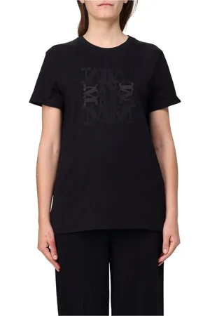 Max Mara Tops, Dames, Zwart, XS, Katoen, Geborduurd Logo T-shirt