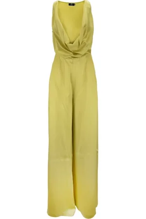 Elisabetta Franchi Jumpsuits & Playsuits, Dames, Groen, L, Diep V-hals Jumpsuit met Gedrapeerd Detail