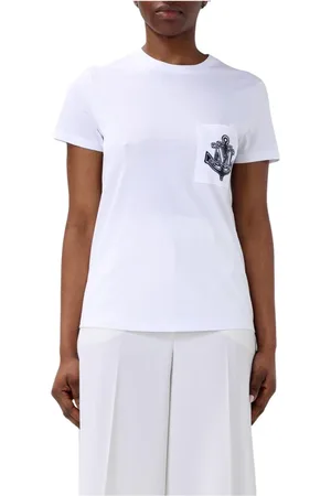 Max Mara Tops, Dames, Wit, XS, Katoen, Ankerembleem T-shirt
