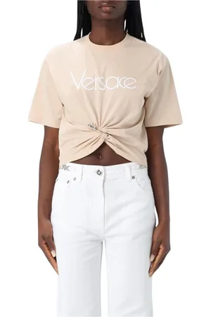 VERSACE Tops, Dames, Roze, M, Katoen, Roze Knotted Detail T-Shirt