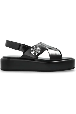 Tory Burch Schoenen, Dames, Zwart, 37 EU, Leer, T-Lock platform sandalen