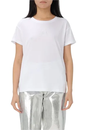 Armani Exchange Tops, Dames, Wit, L, Katoen, Witte Crew Neck Tee voor Vrouwen