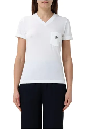 LORENA ANTONIAZZI Tops, Dames, Wit, S, Katoen, Ster Detail V-Hals T-Shirt