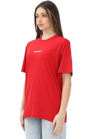 Dsquared2 Tops, Dames, Rood, L, Katoen, Rood T-shirt met korte mouwen en logo-opdruk