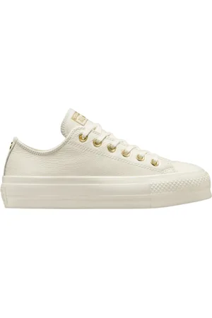 Converse Schoenen, Dames, Wit, 37 1/2 EU, Leer, Witte hoge platform sneakers