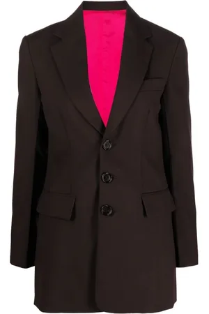 Marni Jassen, Dames, Bruin, XS, Wol, Bruine wollen jas met enkele knoop