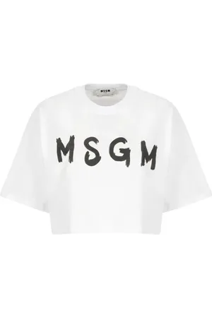 Msgm Tops, Dames, Wit, S, Katoen, Witte Korte Mouw Crop Tee