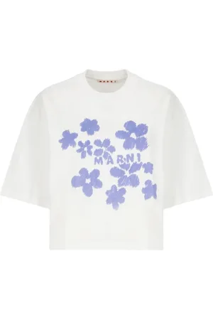 Marni Tops, Dames, Wit, 2Xs, Katoen, Witte Bloemen T-shirt