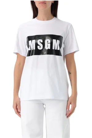 Msgm Tops, Dames, Wit, S, Katoen, Zwart Dames Logo T-Shirt