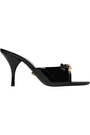 VERSACE Schoenen, Dames, Zwart, 40 EU, Leer, Zwarte vierkante teenhakken sandalen