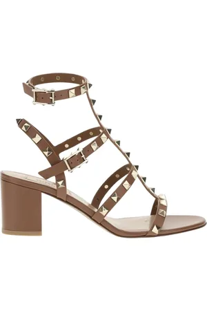 VALENTINO GARAVANI Schoenen, Dames, Bruin, 37 EU, Leer, Zwarte Rockstud Hak Sandalen