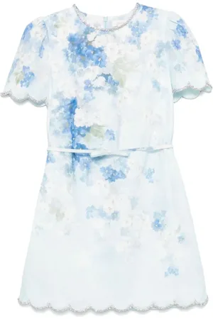 ZIMMERMANN Kleedjes, Dames, Veelkleurig, M, Linnen, Crush Scalloped Shift Jurk